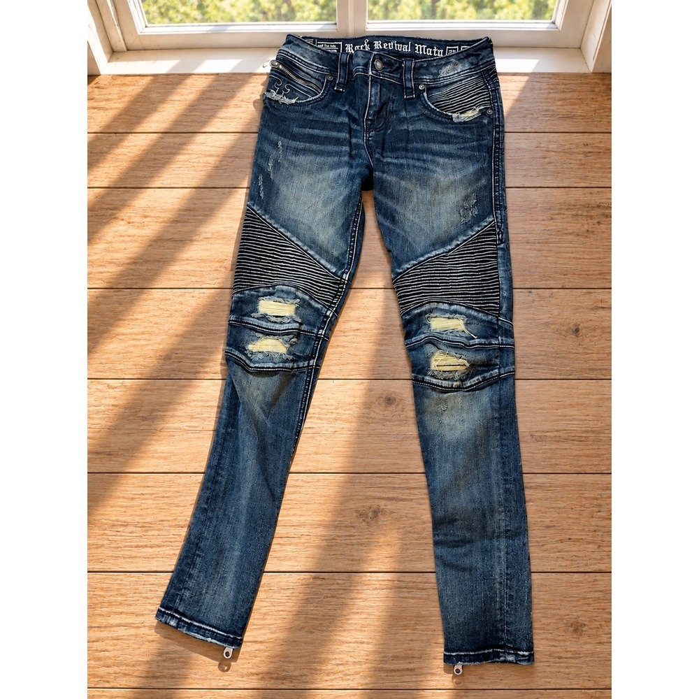 Rock Revival Naline Moto Skinny Jeans Women's 25 Distressed Ankle Zip